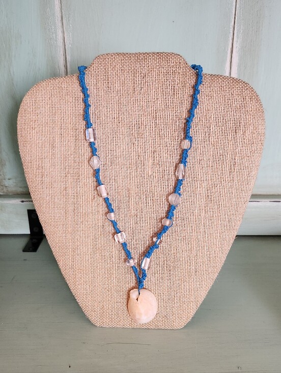 Jewelry - Handmade Blue Cord Necklace with Shell Pendant
